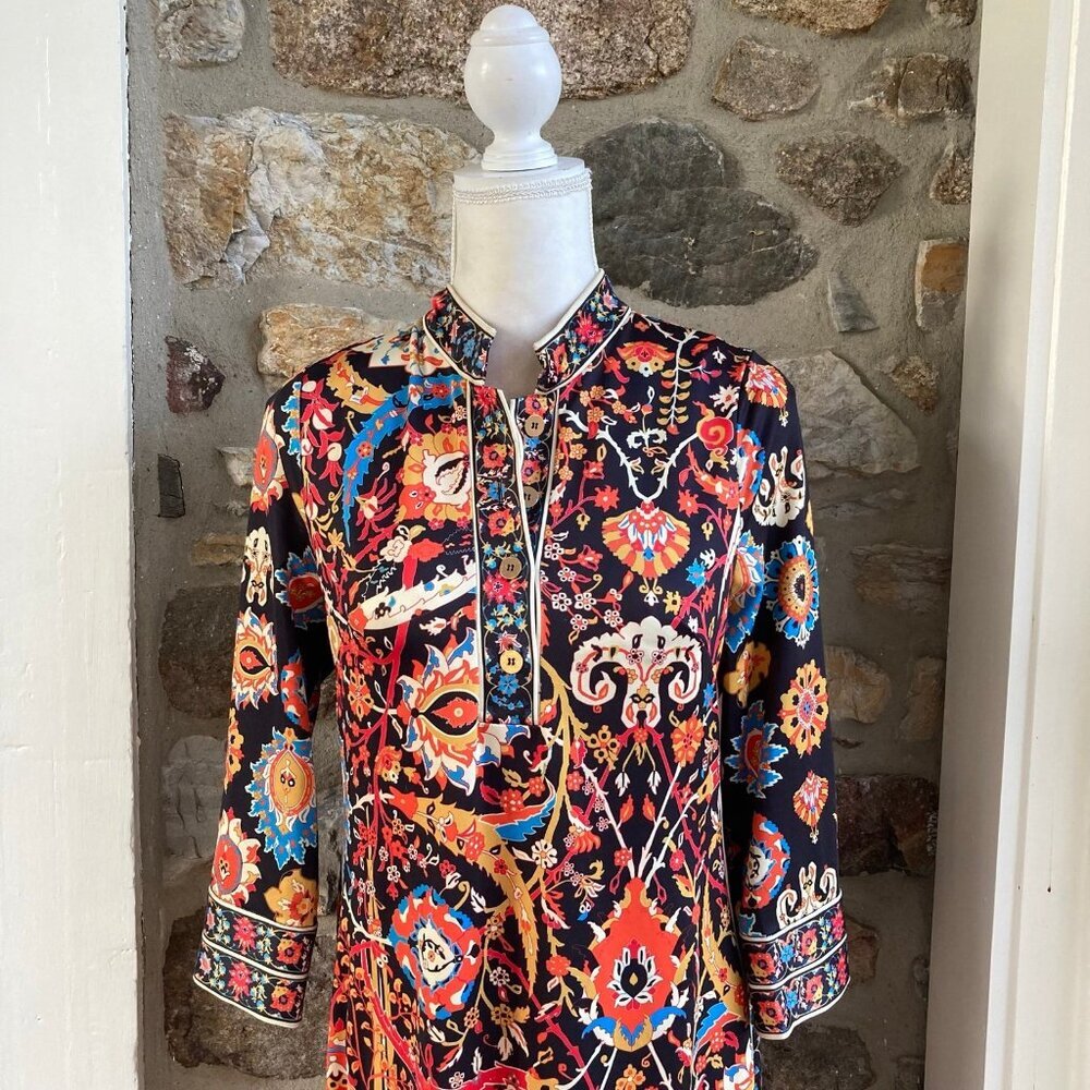 GRETCHEN SCOTT JERSEY MANDARIN DRESS MAGIC CARPET BLACK MULTI $189 Womens Small - Picture 3 of 11